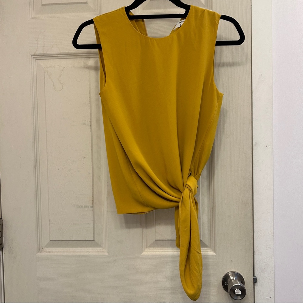 Babaton Mustard Yellow Sleeveless Tie-Front Top.
